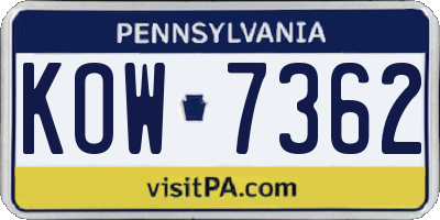 PA license plate KOW7362