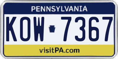 PA license plate KOW7367