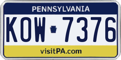 PA license plate KOW7376