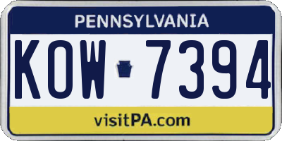PA license plate KOW7394