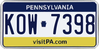 PA license plate KOW7398