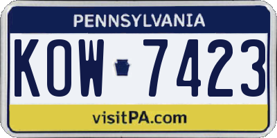PA license plate KOW7423