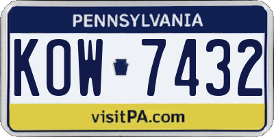 PA license plate KOW7432