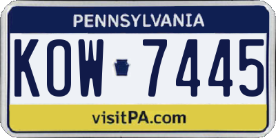 PA license plate KOW7445