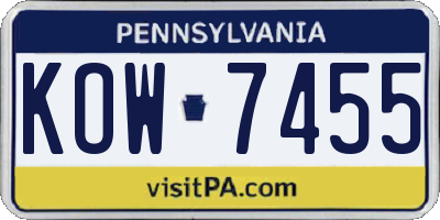 PA license plate KOW7455