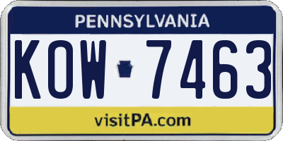 PA license plate KOW7463