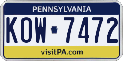 PA license plate KOW7472