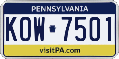 PA license plate KOW7501