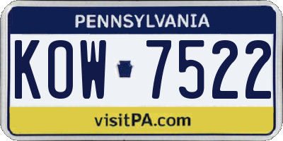 PA license plate KOW7522