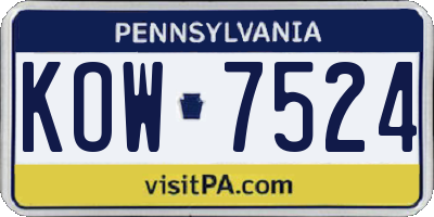 PA license plate KOW7524
