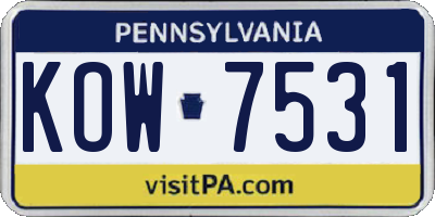 PA license plate KOW7531