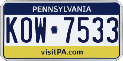 PA license plate KOW7533
