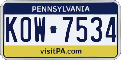 PA license plate KOW7534