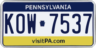 PA license plate KOW7537