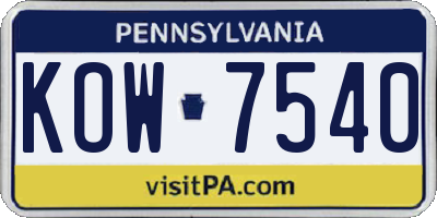 PA license plate KOW7540
