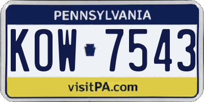 PA license plate KOW7543