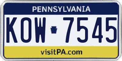 PA license plate KOW7545