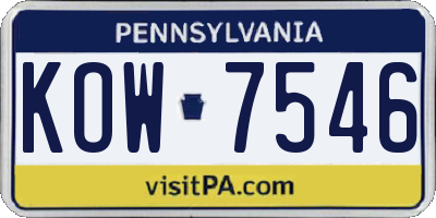 PA license plate KOW7546