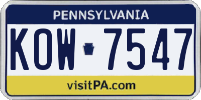 PA license plate KOW7547