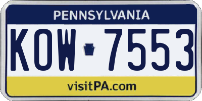 PA license plate KOW7553