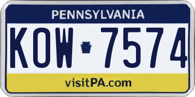 PA license plate KOW7574