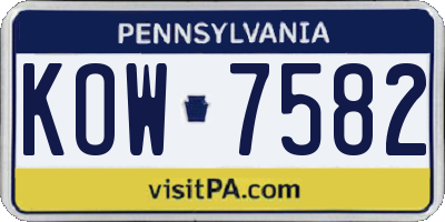 PA license plate KOW7582