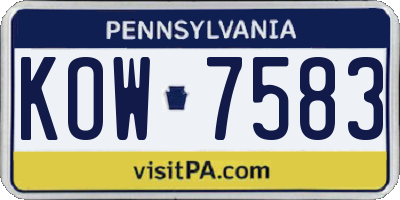 PA license plate KOW7583