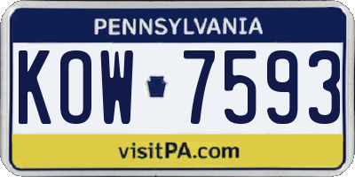PA license plate KOW7593