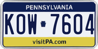 PA license plate KOW7604
