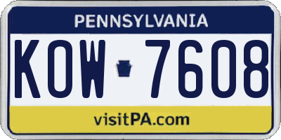 PA license plate KOW7608