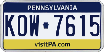 PA license plate KOW7615