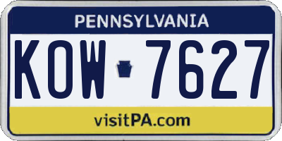 PA license plate KOW7627