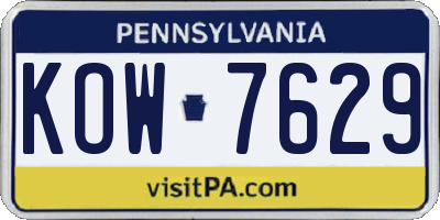 PA license plate KOW7629