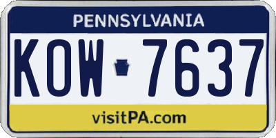 PA license plate KOW7637