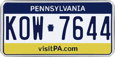 PA license plate KOW7644