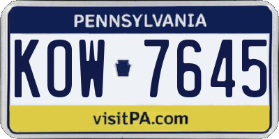 PA license plate KOW7645