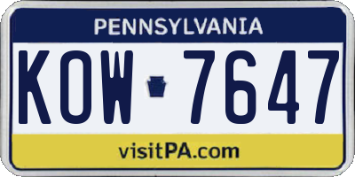 PA license plate KOW7647