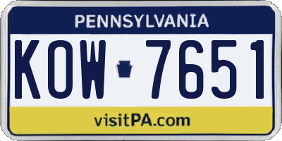 PA license plate KOW7651