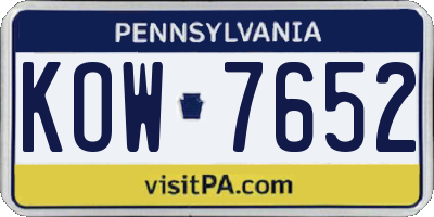PA license plate KOW7652