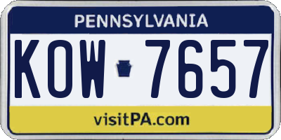 PA license plate KOW7657