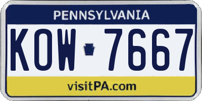 PA license plate KOW7667