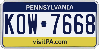PA license plate KOW7668