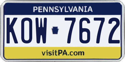 PA license plate KOW7672