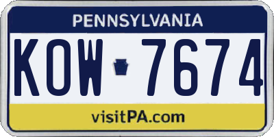 PA license plate KOW7674