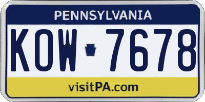 PA license plate KOW7678