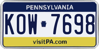 PA license plate KOW7698