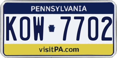 PA license plate KOW7702