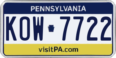 PA license plate KOW7722