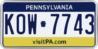 PA license plate KOW7743