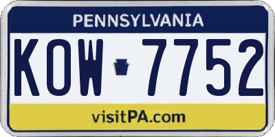 PA license plate KOW7752